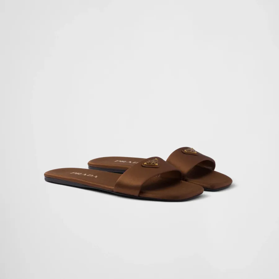 PRADA Tobacco satin slippers