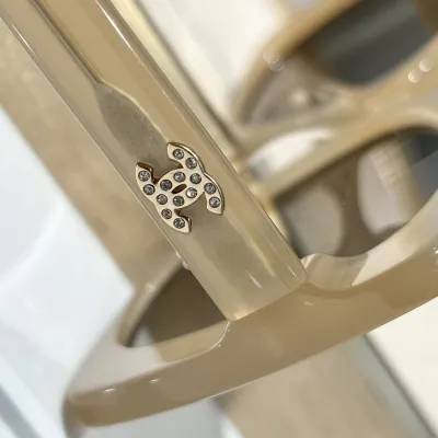 CHANEL square frame glasses khaki color SIZE 53-17-140