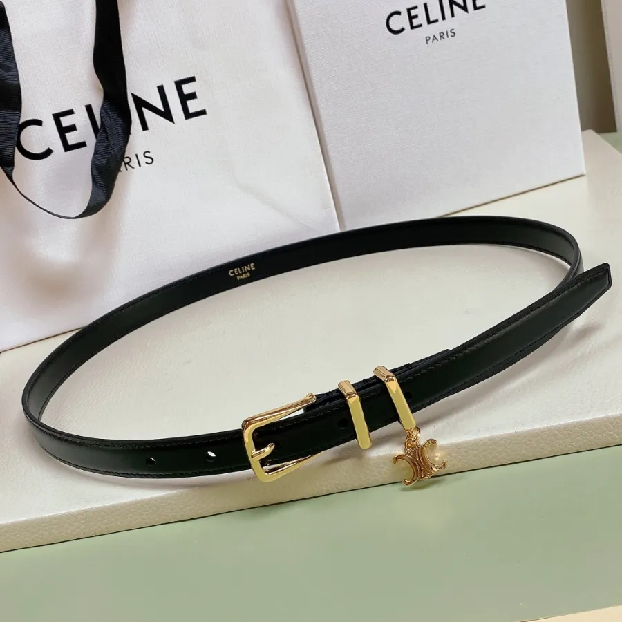 Celine Elegant Charm Belt In White/Black/Pink/Champagne Gold/Brown Taurillon Leather With Gold Hardware 18mm