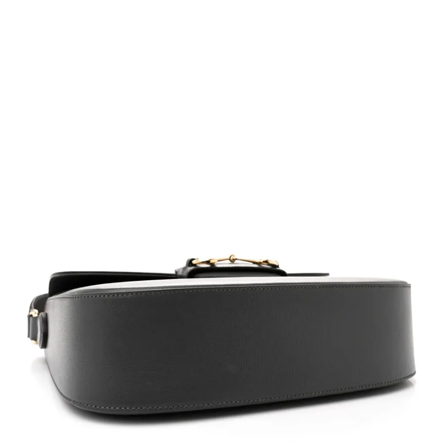 Gucci Small Web Horsebit 1955 Shoulder Bag Graphite Grey Azalea Calfskin Leather Gold Hardware