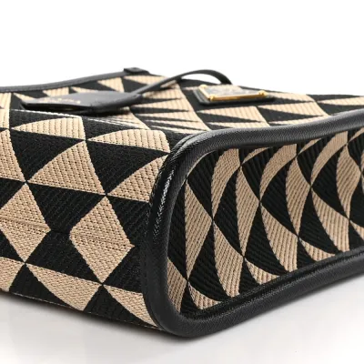 Prada Mini Triangolo Symbole Embroidered Tote Bag Black/Corda Jacquard Saffiano Leather Gold Hardware