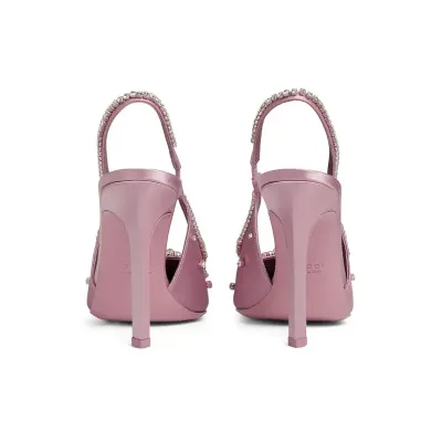 Gucci pink pointed heels crystal high heels shoes Rear lace up high heels