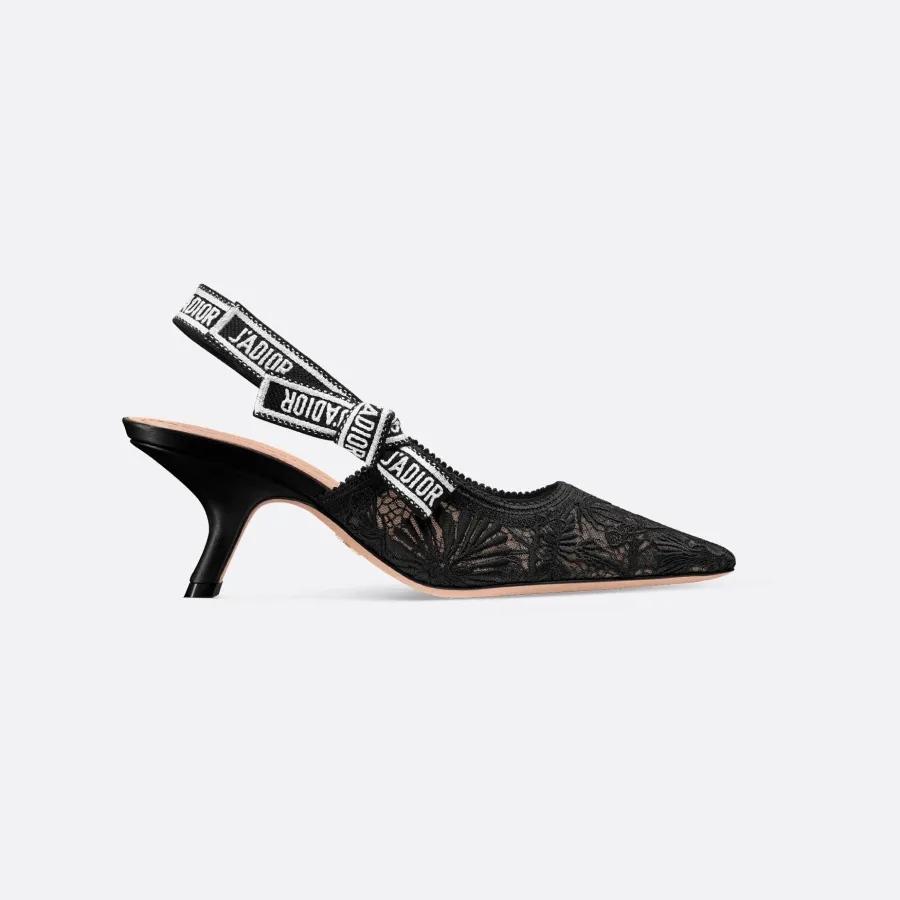Dior black pointed embroidery heels