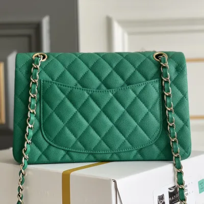 Chanel CF Green / Pink Quilted Caviar Leather Crossbody Bags