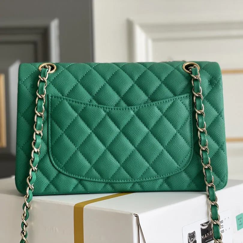 Chanel CF Green / Pink Quilted Caviar Leather Crossbody Bags