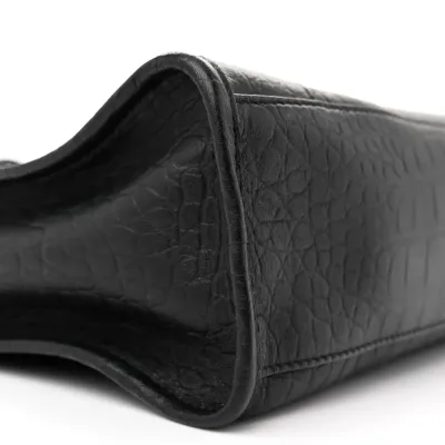 Balenciaga S City Classic Black Crocodile Embossed Matte Supple Lambskin Leather Incognito Hardware