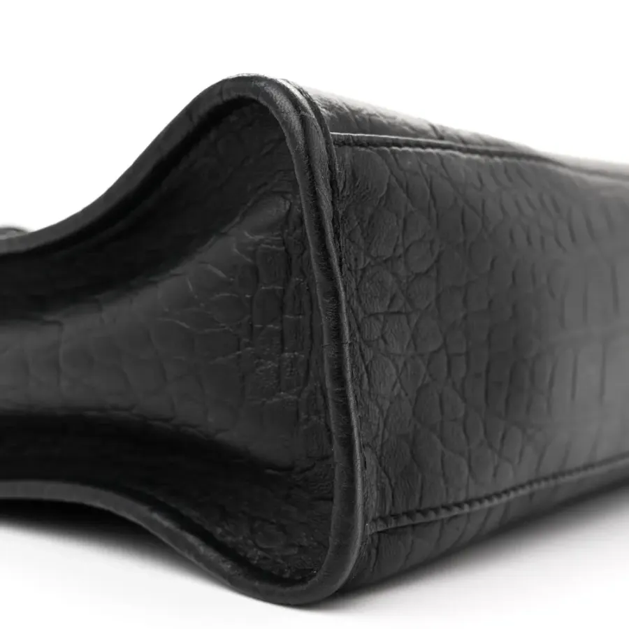 Balenciaga S City Classic Black Crocodile Embossed Matte Supple Lambskin Leather Incognito Hardware