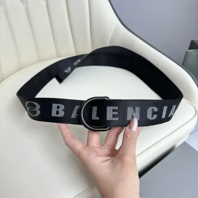 Balenciaga Men's D Ring Adjustable Belt In Balenciaga Black/White/Grey Webbing With Silver Hardware 40mm