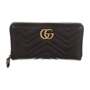 Gucci Large Marmont Double G Logo Continental Wallet Black GG Canvas Gold Hardware