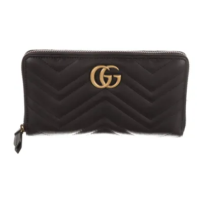 Gucci Large Marmont Double G Logo Continental Wallet Black GG Canvas Gold Hardware