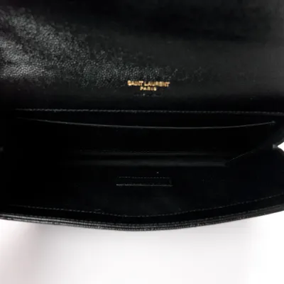 Saint Laurent Medium Clutch Black Triquilt Monogram Grain De Poudre Textured Mixed Matelasse Leather Gold Hardware