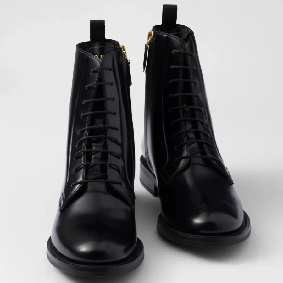 PRADA Black shiny leather ankle boots