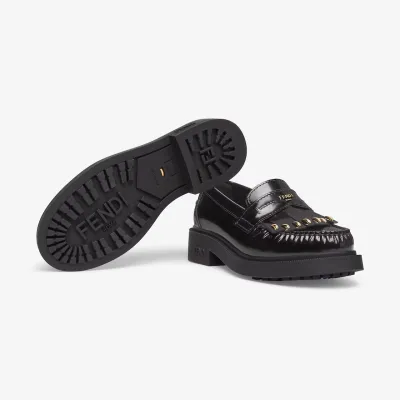 FENDI Black leather loafers
