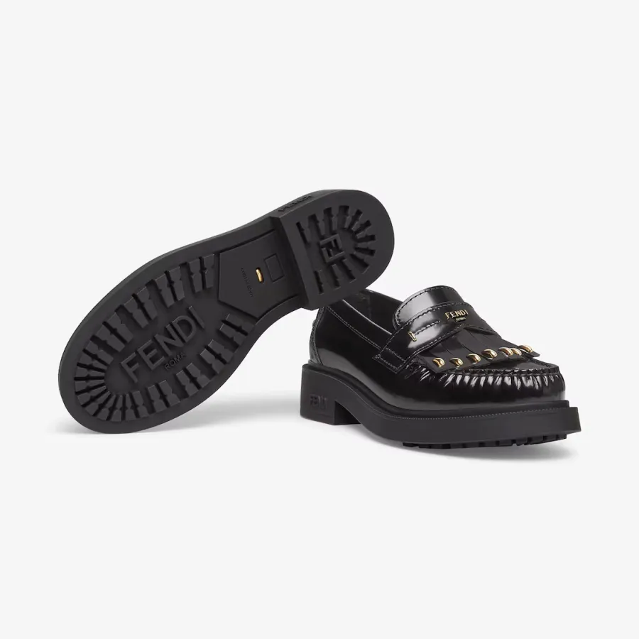FENDI Black leather loafers