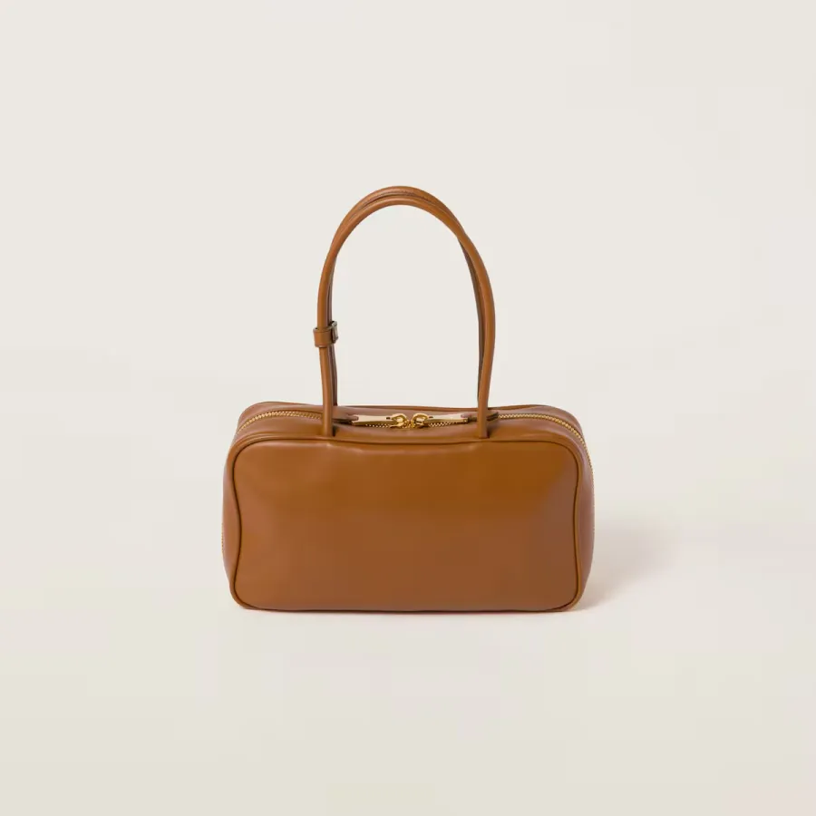 Miu Miu Calfskin Leather Beau Brown Top-Handle Bags