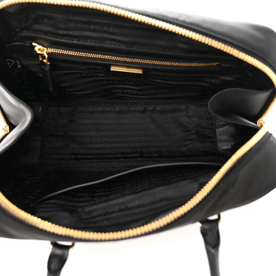 Prada Medium Re-Edition 1978 Two Handle Bag Black Re-Nylon & Saffiano Leather Gold Hardware