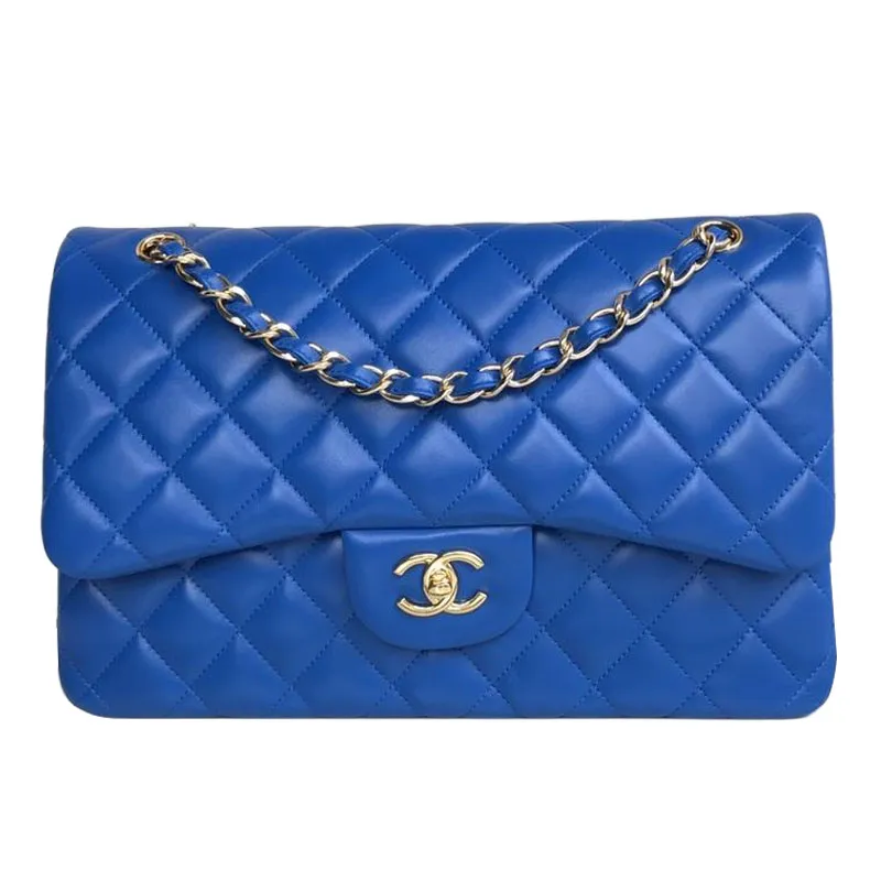Chanel CF  Blue / Navy Blue Quilted Lambskin Leather Crossbody Bags