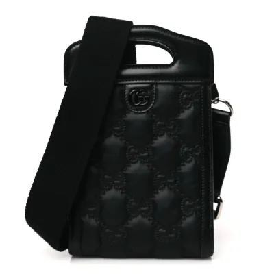 Gucci Mini Top Slip Handle Crossbody Bag Black Nylon & GG Enamel Calfskin Matelassé Leather Black Hardware