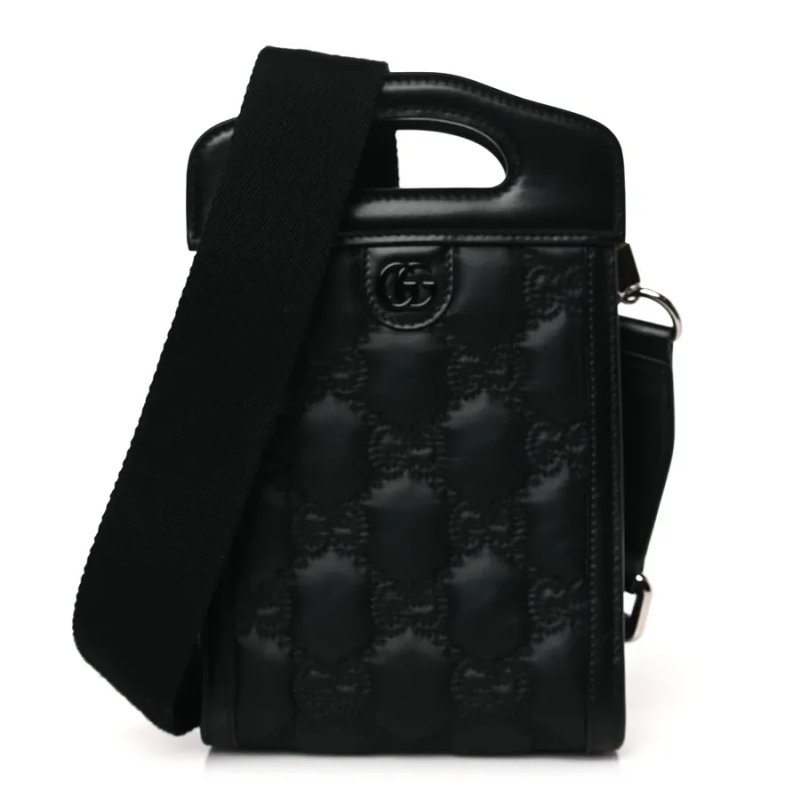 Gucci Mini Top Slip Handle Crossbody Bag Black Nylon & GG Enamel Calfskin Matelassé Leather Black Hardware