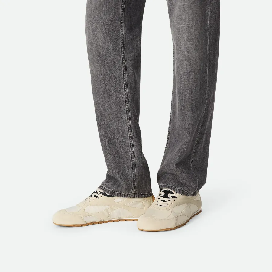 Bottega Veneta Orbit Flash Sneakers In Ice/Black Suede And Nylon Lace-Up Sneaker With Leather Trims