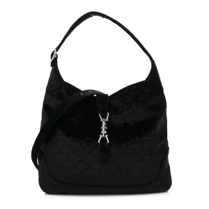 Gucci Small Jackie 1961 Hobo Black GG Monogram Velvet Silver Hardware