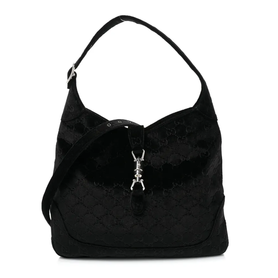 Gucci Small Jackie 1961 Hobo Black GG Monogram Velvet Silver Hardware