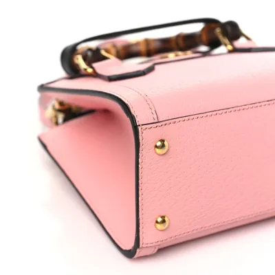 Gucci Mini Diana Tote Bag Wild Rose / Black Textured Calfskin Leather Gold Hardware