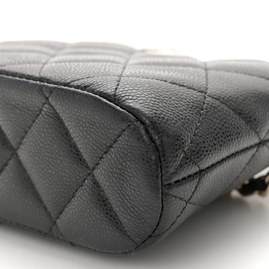 Chanel Classic Clutch With Chain Small Black Quilted Caviar Leather Light Gold Hardware