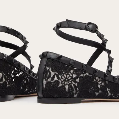 VALENTINO Rivet satin black ballet flats shoes