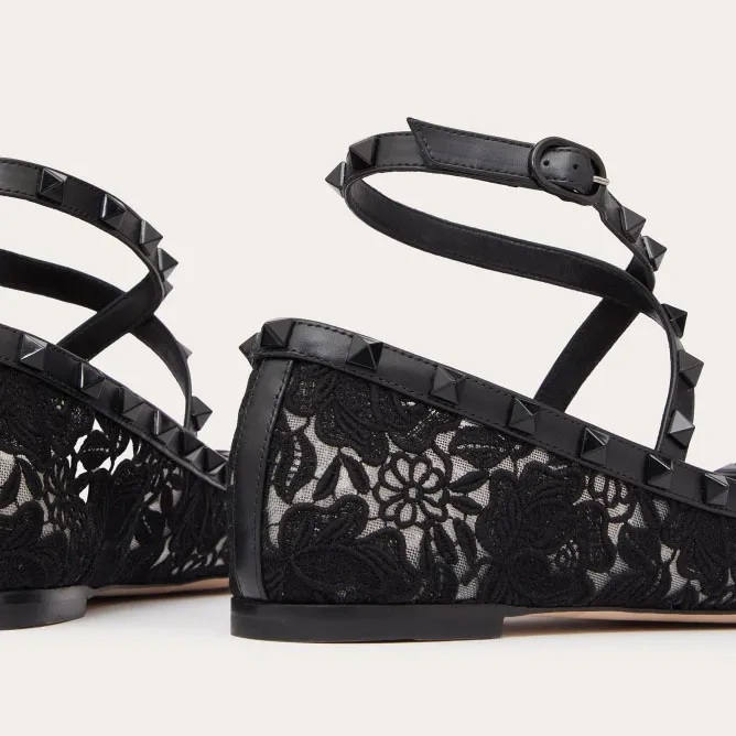 VALENTINO Rivet satin black ballet flats shoes