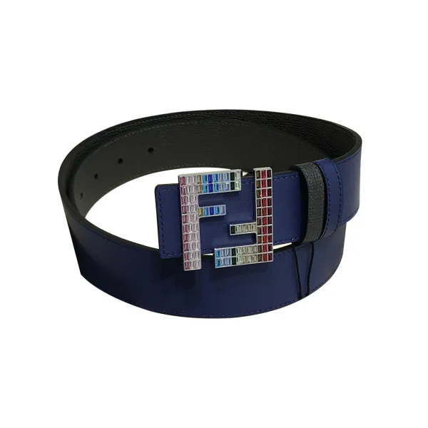 Fendi Men's FF Multicolor Buckle Belt In Blue/Yellow/Red/Black Epsom Calfskin With Silver/Black Hardware 38mm