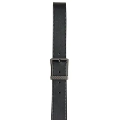 Bottega Veneta Men's Square Buckle Belt In Black/Coffee/Blue Calfskin With Matte Gun Black Hardware 35mm