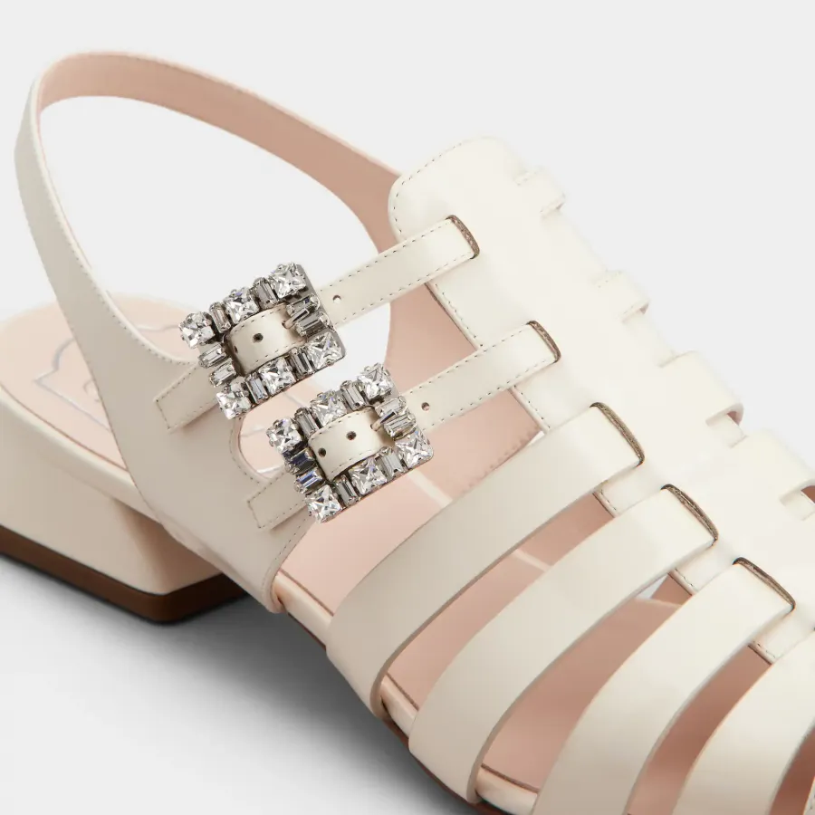 Roger Vivier Très Vivier Sandals In White Patent Leather With Crystal Buckle (Heel Height 4.5cm)
