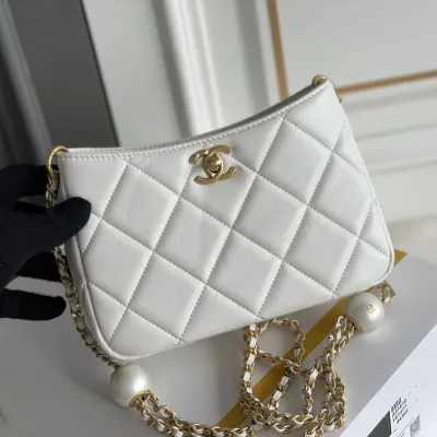 Chanel Quilted Lambskin Leather White /Black Crossbody Bags
