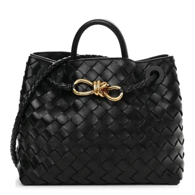 Bottega Veneta Small Intrecciato Andiamo Shoulder Bag Black Nappa Leather Gold Hardware