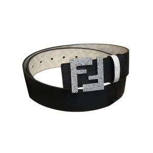 Fendi Men's Squared FF Reversible Belt In Black/Brown Calfskin And White/Brown Monogram Canvas With Gold/Silver Hardware 38mm