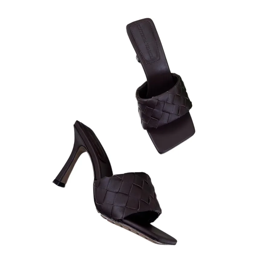 Bottega Veneta Parco Mule In Chocolate Brown Intrecciato Leather Mule (Heel Height 9cm)