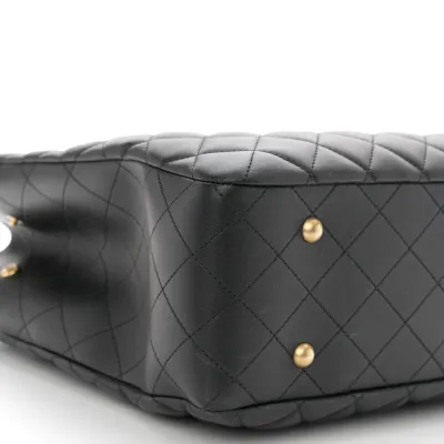 Chanel Classic Shopping Tote Large Black Quilted Calfskin Leather Gold Hardware