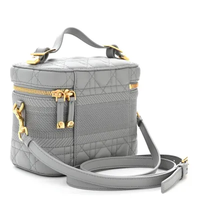 Dior Small DiorTravel Vanity Case Grey Cannage Lambskin Leather Gold Hardware