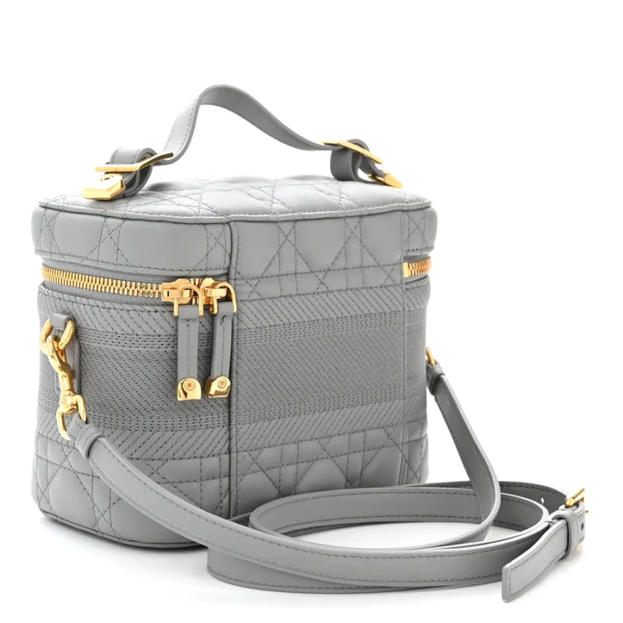 Dior Small DiorTravel Vanity Case Grey Cannage Lambskin Leather Gold Hardware