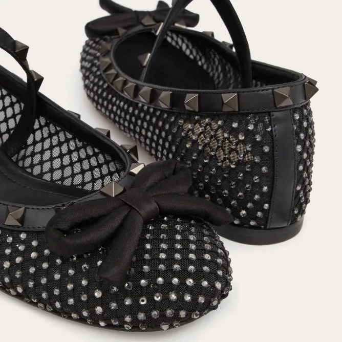 VALENTINO Rivet embellished grid ballet flats