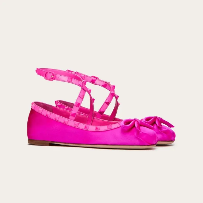 VALENTINO Rivet satin ballet flats shoes