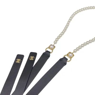 Chanel Women's Pearls Chain Belt In Black Lambskin With Gold Hardware