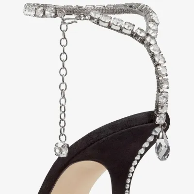 JIMMY CHOO Crystal embellished black suede heels pointy stiletto heels