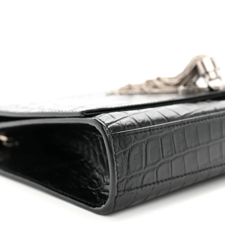 Saint Laurent Medium Kate Tassel Satchel Black Embossed Classic Monogram Calfskin & Crocodile Leather Silver Hardware
