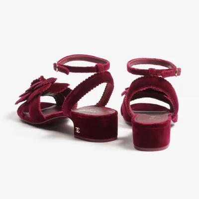Chanel Wine red velvet sandals