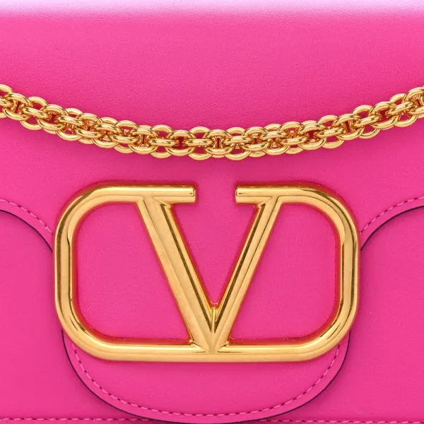 Valentino Garavani Small VLogo Loco Shoulder Bag Pink PP Calfskin Leather Gold Hardware - Image 8