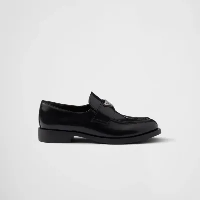 PRADA Black shiny leather loafers