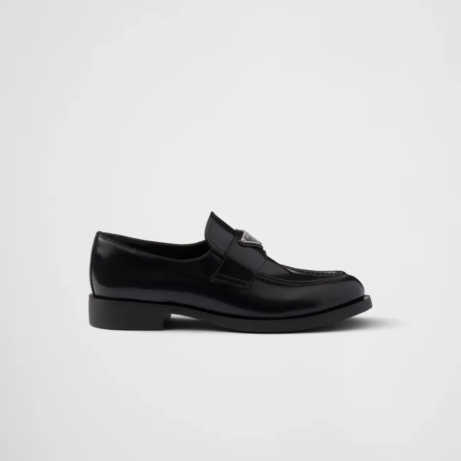 PRADA Black shiny leather loafers