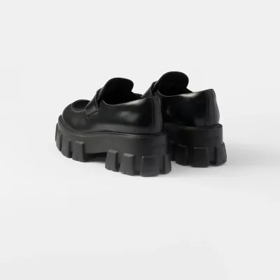 PRADA  Black Monolith shiny leather Loafers
